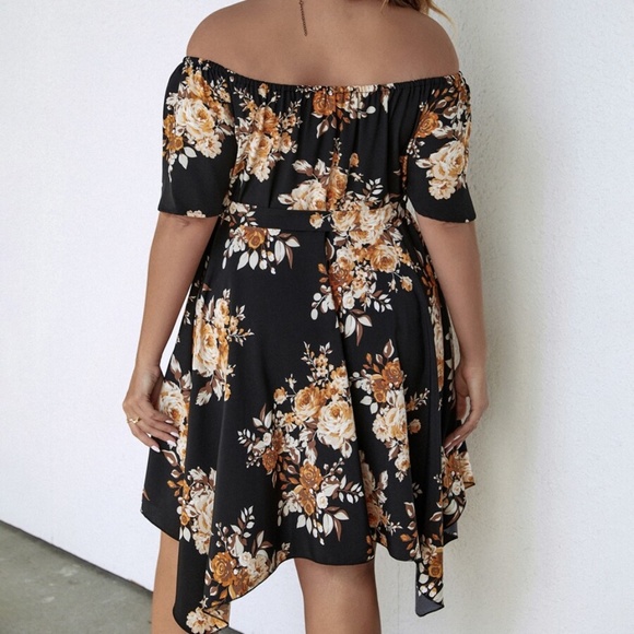 Boho Plus Floral Print Off shoulder Belted Dress - Picture 5 of 6